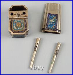Antique Chinese bronze enamel travel opium set
