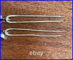 Antique Hairpins Combs Chinese Asian Silver Old Dangling 3 Bells Set Of 2