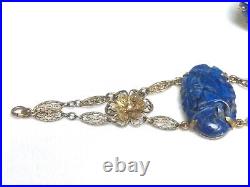 Antique Lapis & Vermeil Silver Bracelet & Earrings Set CHINESE EXPORT Vintage