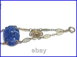 Antique Lapis & Vermeil Silver Bracelet & Earrings Set CHINESE EXPORT Vintage
