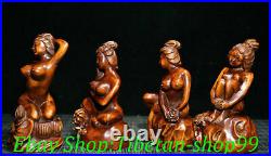 Antique Old Chinese Boxwood Carved 4 Beauties Beauty Belle Woman Statue Set