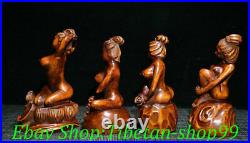 Antique Old Chinese Boxwood Carved 4 Beauties Beauty Belle Woman Statue Set