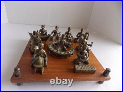 Antique Primitive Chinese forged bronze musician figurine statue set 15 pcs