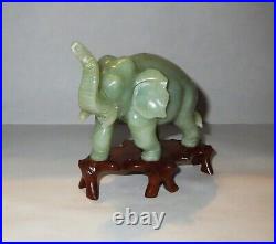 Antique Signed Chinese GREEN JADE ELEPHANT STATUE SET Sculpture QING DYNASTY