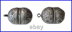 Antique Silver Chinese Lock And Bells Set Repousse With Box