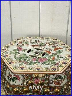 Antique c1880 Chinese Canton/Rose Medallion Porcelain Garden Seats Set of 2