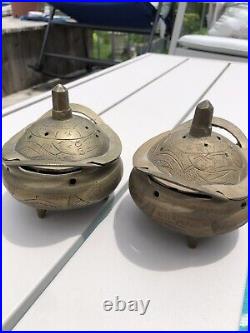 Antique chinese brass incense Sensor burner Set Of Two
