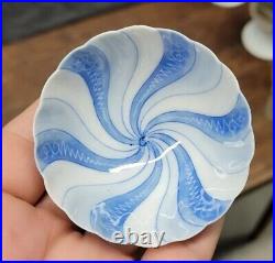 Antique chinese thin blue and white porcelain Small spice Bowls set of 4 2582