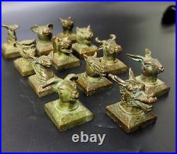 Beautiful 12 Chinese Calendar Zondic Signs Bronze Antique Chinese Chess Set