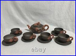 Beautiful Set Of Vintage Chinese Yixing Zisha Teapot And Cups Signed