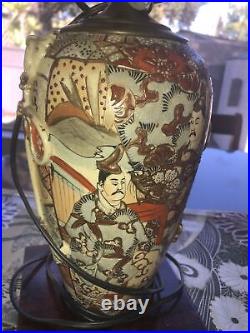 Chinese Antique Crackle Glaze Enamel 19th Century Vase Lamp Set