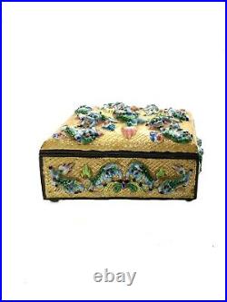 Chinese Enameled Metal Box Set with Foo Dog Design Antique Oriental Collectible