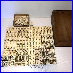 Chinese Mahjong Ma-Jong Antique/Vintage Set Big Tiles M70