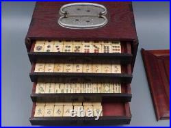Chinese Mahjong Ma-Jong Set Antique Big Tiles with Box Japan Used Vintage
