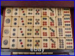 Chinese Mahjong Ma-Jong Set Antique Big Tiles with Box Japan Used Vintage