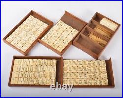 Chinese Mahjong Ma-Jong Vintage Set Big Tiles with Box Japan Used Antique