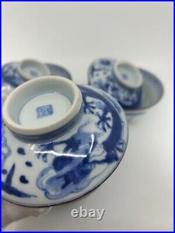 Chinese OR Japanese antique blue and white porcelain bowl with lid set for three