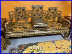 Chinese Purple Bronze Cloisonne Dynasty Furniture Table Desk Chair 13 Piece Set