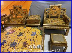 Chinese Purple Bronze Cloisonne Dynasty Furniture Table Desk Chair 13 Piece Set