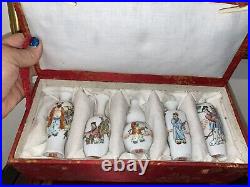 Chinese Republic Eggshell Porcelain Vase Set Of 5 Peach Man Woman Immortals New