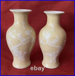 Chinese Yellow Porcelain Vases White Paste Jingdezhen Zhi ca 1950-70s Set Of 2