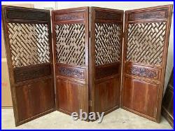 Chinese hand carved wood 4 panel window set