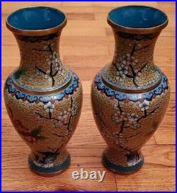 Flower Pattern Cloisonne Vase Pair Set of 2 Vintage Chinese Vintage Vases-RARE