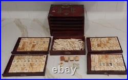 RARE! Antique Mahjong Set 148 Tiles with Mini Dies, chinese bone sticks asian
