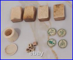 RARE! Antique Mahjong Set 148 Tiles with Mini Dies, chinese bone sticks asian