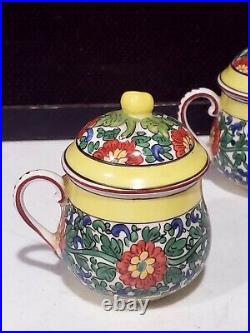 SET OF 5- Antique Chinese Floral Pot De Cremes with Lids Hanpainted Signed