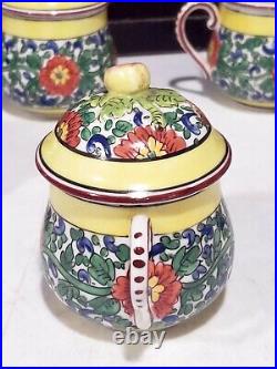 SET OF 5- Antique Chinese Floral Pot De Cremes with Lids Hanpainted Signed