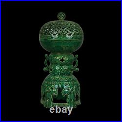 Set 3 Qing Chinese Antique Dark Jade Incised Handmade Cutout Porcelain Incenser