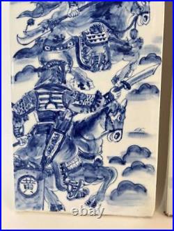 Set 4 Antique Chinese Qing Blue White Painted Porcelain Tile Panel Plaque Screen