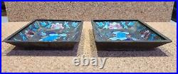 Set Of 2 Antique Metal Chinese Enamel Cloisonné Footed Trinket Trays 3.75x3