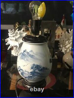 Set Of 2-big Fine Chinese Porcelain Decorated Night Table Lamps Vintage