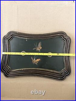 Set Of 5 Antique Chinese Lacquered Wooden Trays