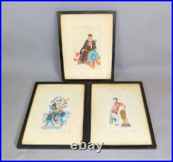 Set Of Three Chinese Watercolour On Rice Paper Paintings Antique c1820
