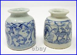 Set of 2 Antique Chinese Blue and White Porcelain Water Dropper Vessels