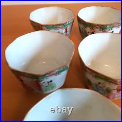 Set of 5 Antique Chinese Porcelain Rose Medallion Octogonal Wine Cups