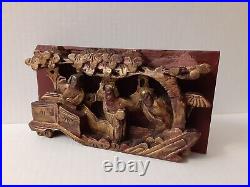Set of 5 Antique Chinese Wood Panel Carvings Relief Lacquer Art Wall Hanging