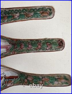 Set of 6 Antique Chinese Porcelain Famille Rose Spoons Inherited + Beautiful