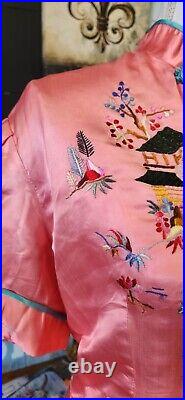 Stunning Rare Antique Silk Chinese Pajama Set-House Set Embroidered Gorgeous