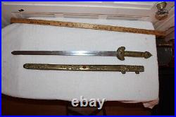 Vintage Antique Chinese Tibetan Sheathed Gem Set Dragon Sword Taoist Symbols