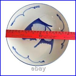 Vintage Antique Chinese White Cobalt Blue Koi Fish Plates Set of 4 China 9 Inch