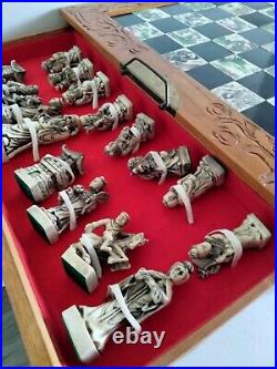 Vintage Antique Wooden Hand Carved Chinese Chess Set