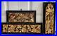 Vintage Set of 3 Chinese Carved Wood Relief Gilt Panels w Birds, Floral, Figures